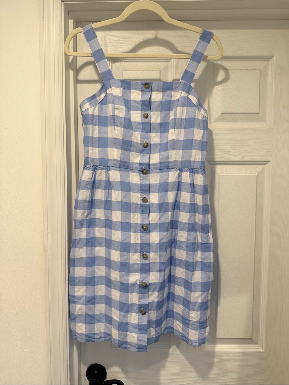 J.Crew Blue and White Gingham Button-Front Sundress